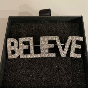 Silver tone ‘Believe' Brooch with Rhinestones NIB